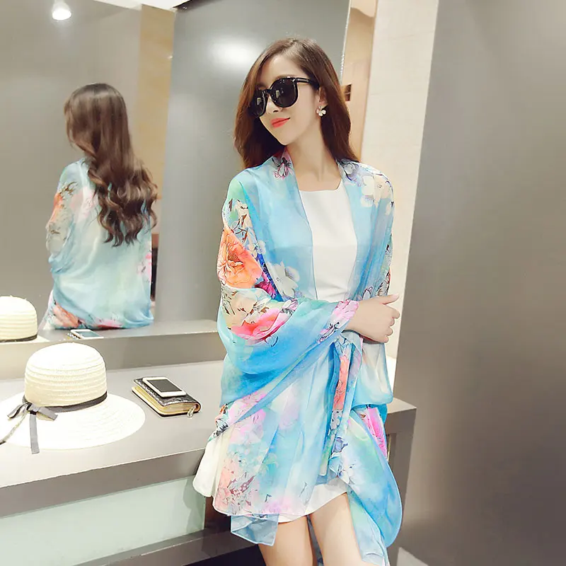 

196*125cm 2018 plus size Chiffon Scarf Women Print Spring And Autumn Fashion silk scarf Ladies long Shawl Female silk scarf