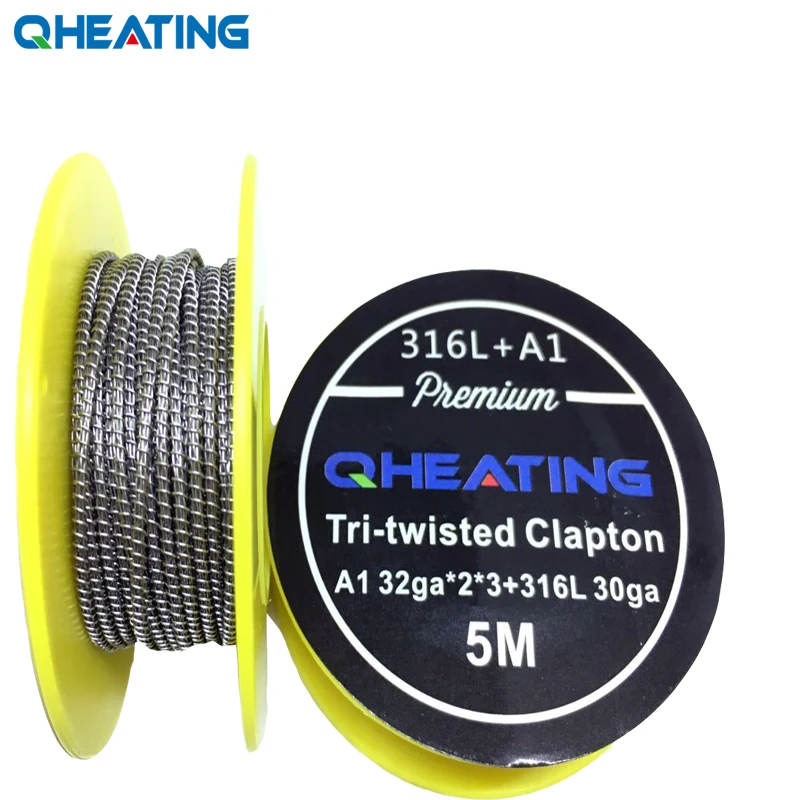 Qheating 5 м/рулон SS 316L + A1 Tri twisted Clapton провод для RDA RBA Rebuildable Atomizer нагревательные