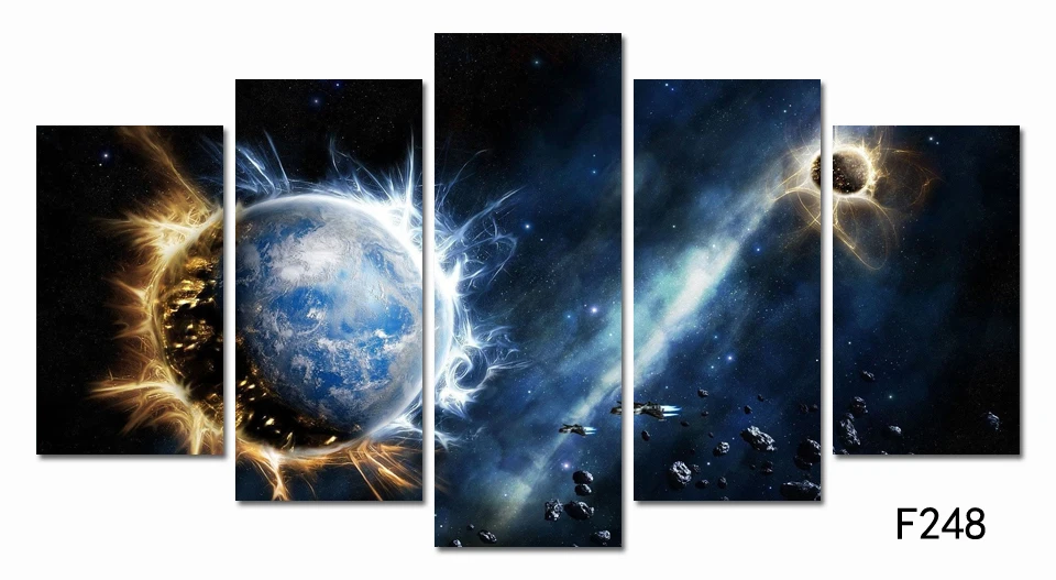 

5 Panels Modern Printed Space Universe Landscape Paintings Canvas Picture Cuadros Earth Painting For Living Room No Frame art