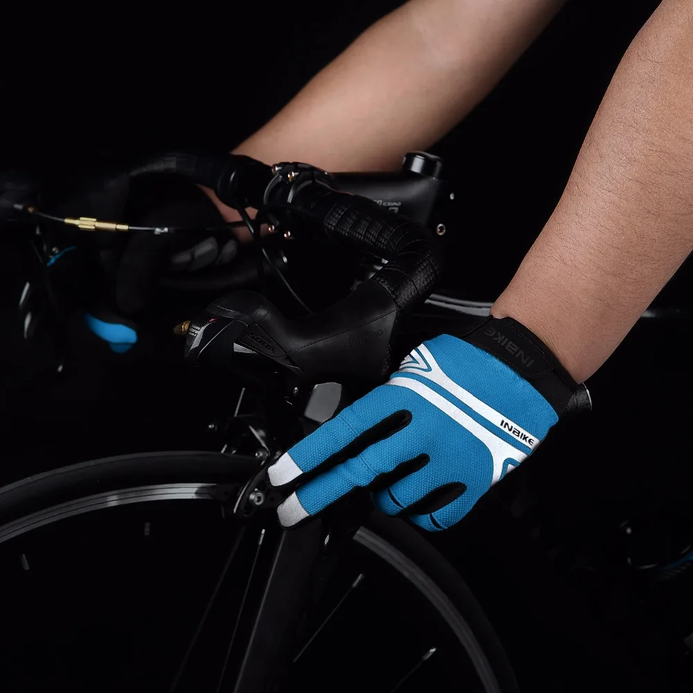 INBIKE сенсорный экран гелевые велосипедные перчатки для вождения спортивные противоударные MTB Дорожный полный палец светоотражающие велосипедные перчатки для мужчин и женщин