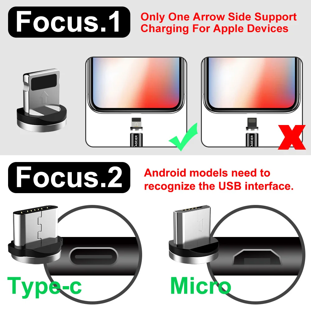 Магнитный кабель CASEIER Micro usb Type C адаптер для быстрой зарядки iPhone XS MAX XR X магнитный