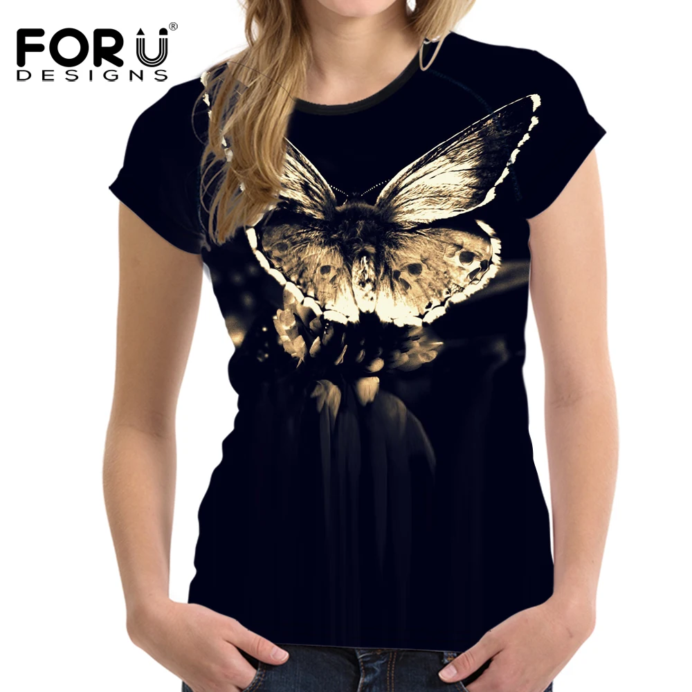 

FORUDESIGNS 3D Butterfly Women T Shirt Summer Short Sleeved T-shirt Woman Crop Tops Soft Bodybuilding Slime Tees Lady Shirts