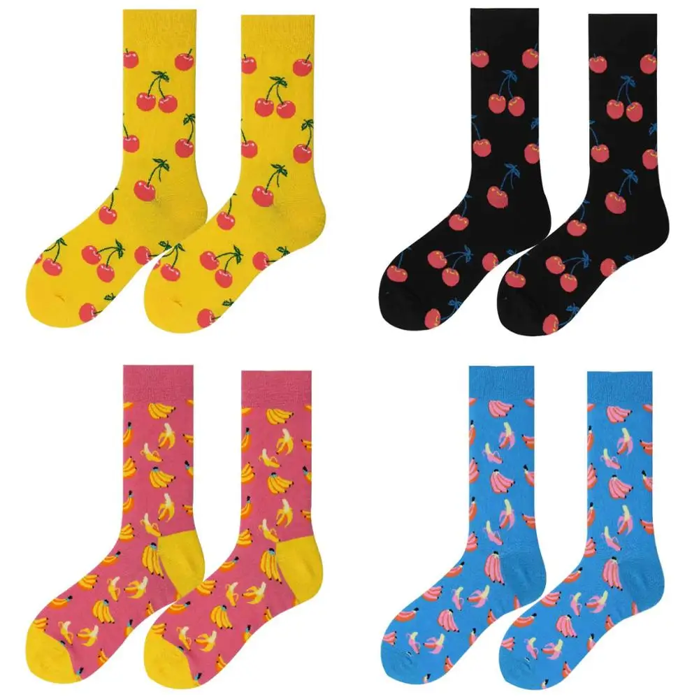 4pairs0607080910 Носки из чесаного хлопка для пары на весну, лето и осень, вечерние носки в горошек с рисунком в виде фруктов и бриллиантов для деловых поездок и отдыха - Цвет: 4pairs0607080910