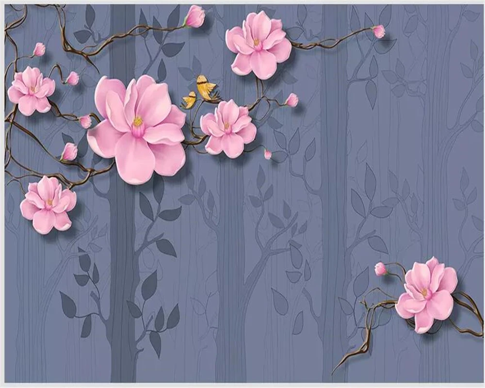 beibehang papel de parede Custom wallpaper 3d photo mural branches magnolia flowers and birds blues TV background wall paper |
