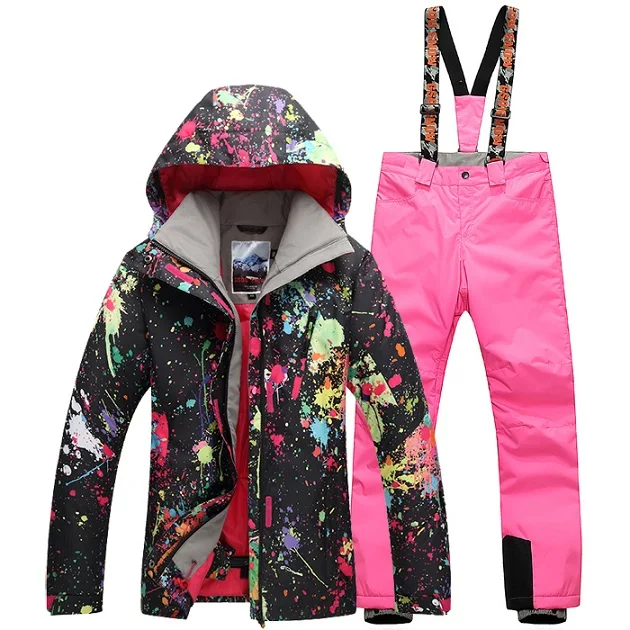 blk with rose pink Женская теплая, водонепроницаемая, ветрозащитная яркая красивая горнолыжная куртка, горнолыжные костюмы для женщин горнолыжный костюм для женщин, лыжный костюм женский зимний, куртка мужская сноуборд, беговые лыжи - Цвет: blk with rose pink