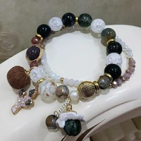 flower multi charm bracelets for women crystal circle beads bracelets bangles pulseras diy jewelry