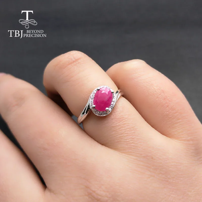 TBJ 100% натуральный рубин ov6 * 8 драгоценный камень кольцо в 925 стерлингового серебра