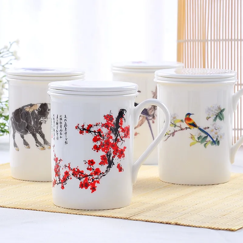 400 ML фарфоровая чайная кружка расписанную чашки и кружки с крышка фильтра керамическая кунг-фу mark домашнего офиса посуда