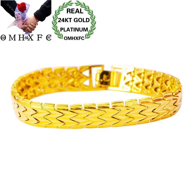 

OMHXFC Wholesale European Fashion Woman Girl Lady Party Birthday Wedding Gift Geometric Wide Thick Chain 24KT Gold Bracelet ES80