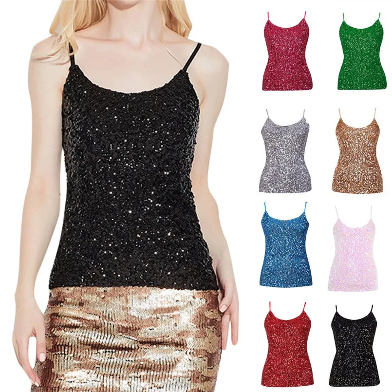 Femme 2018 Women Sexy Sequined Vest Suspenders Sling Tank Bottoming Shirt Blouse Tops blusas femininas elegante | Женская одежда