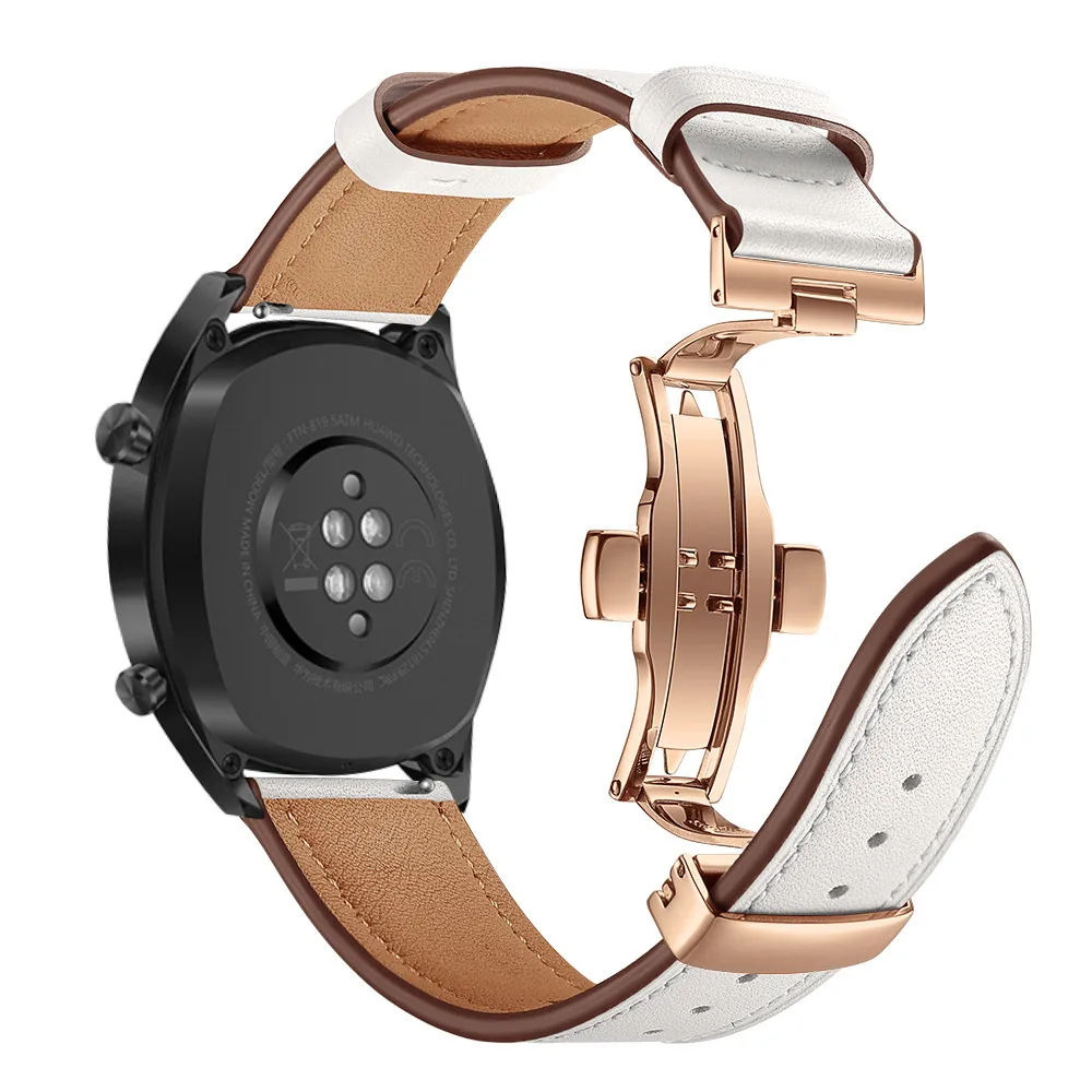 Rose gold White Кожаный ремешок для часов huawei GT для samsung Galaxy Watch active 46 мм gear S3 correa amazfit ремешок Bip 22 мм Браслет Бабочка Пряжка - Цвет ремешка: Rose gold White
