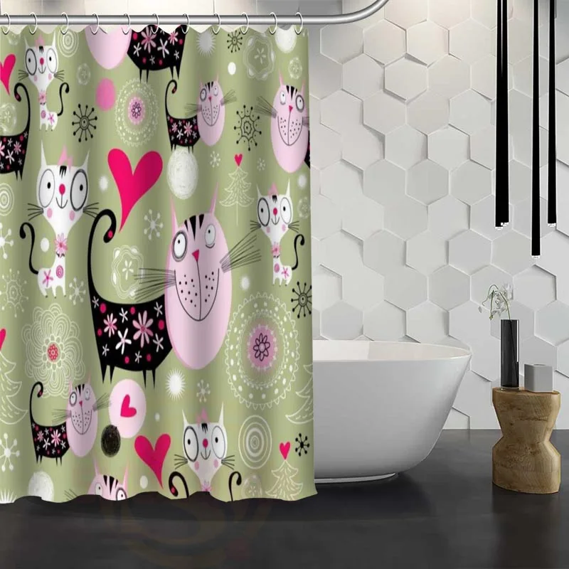 

Custom Cartoon cat Shower Curtain Waterproof Fabric Shower Curtain for Bathroom WJY1.17