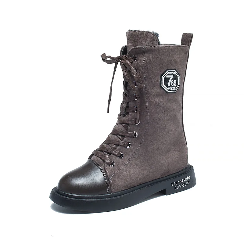 Coffee color Size35-40; женские мотоциклетные ботинки на толстой подошве; коллекция года; сезон осень-зима; Модные Ботинки martin с круглым носком; женская обувь - Цвет: Coffee color