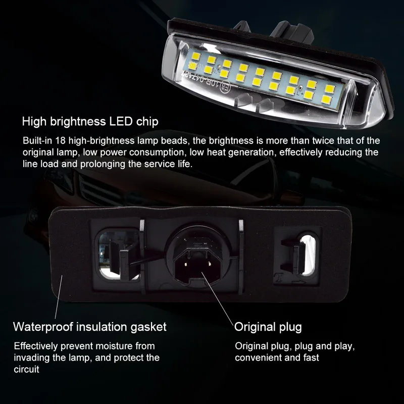 Safego 2 шт. 3 Вт Светодиодная подсветка номерного знака 18 SMD 2835 Автомобильная