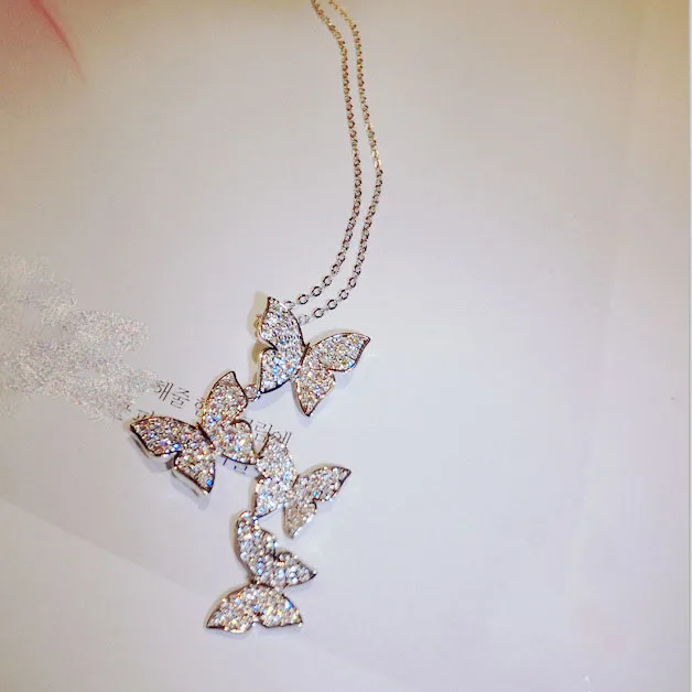 

Luxurious S925 stamp Multiple Zircon Butterfly Necklaces & Pendants for Women CZ Wedding Statement Choker Necklace Gift