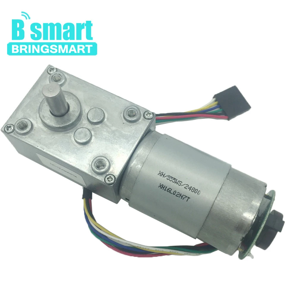 Bringsmart 24 V 12 V мотор-редуктор постоянного тока с червячным кодировщик коробки передач 12-470 RPM обратный самоблокирующийся замок для автоматического обеденного стола