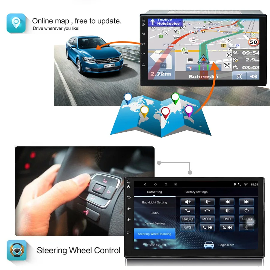 Поддержка dab 2din Android 7 1 автомобильный dvd радио GPS + Wifi Bluetooth DVR SWC RDS FM AM