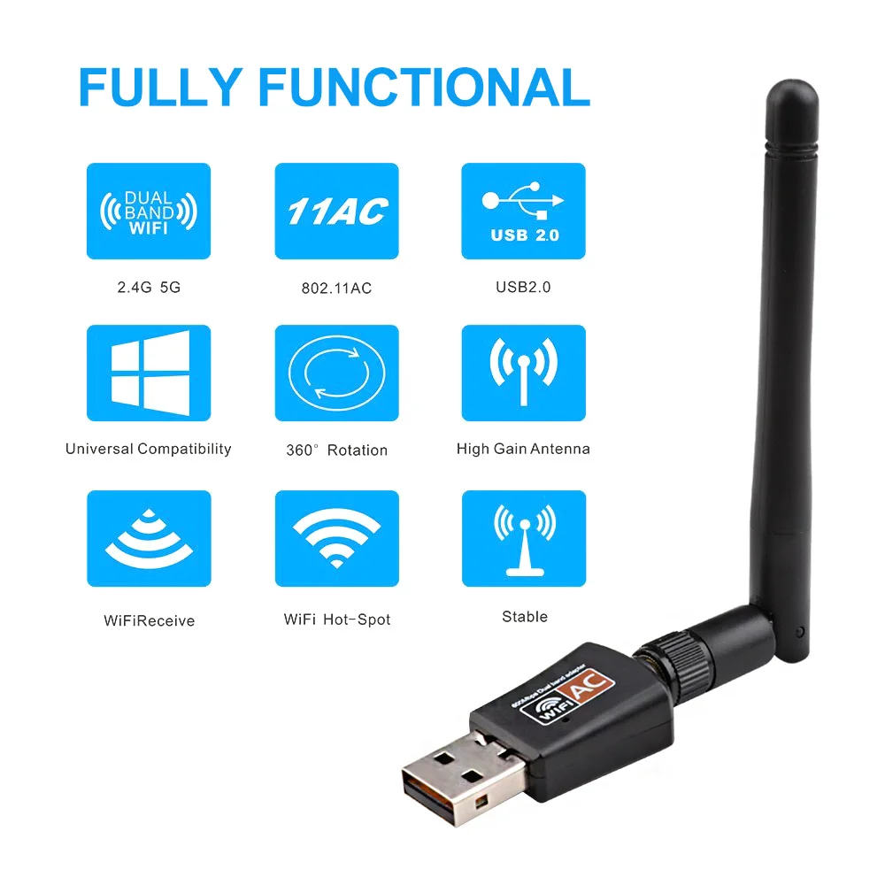 600 Мбит/с антенна USB Wifi приемник ключа двухдиапазонный 2 4 ГГц 5 8 wifi адаптер 802.11ac Wi Fi