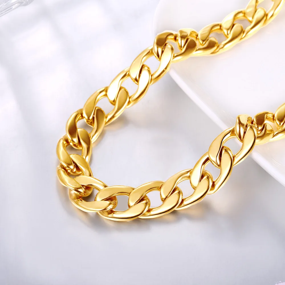 Kpop Chain Necklaces For Men Stainless Steel Rock Punk jHiphop Jewelry Big Curb Cuban 15mm Width 22&quot 26&quot 28&quot 30&quot NH3015 |