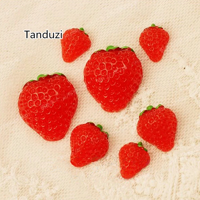 Tanduzi 20 шт. милые мини Клубничные смолы с плоским основанием кабошон искусственные