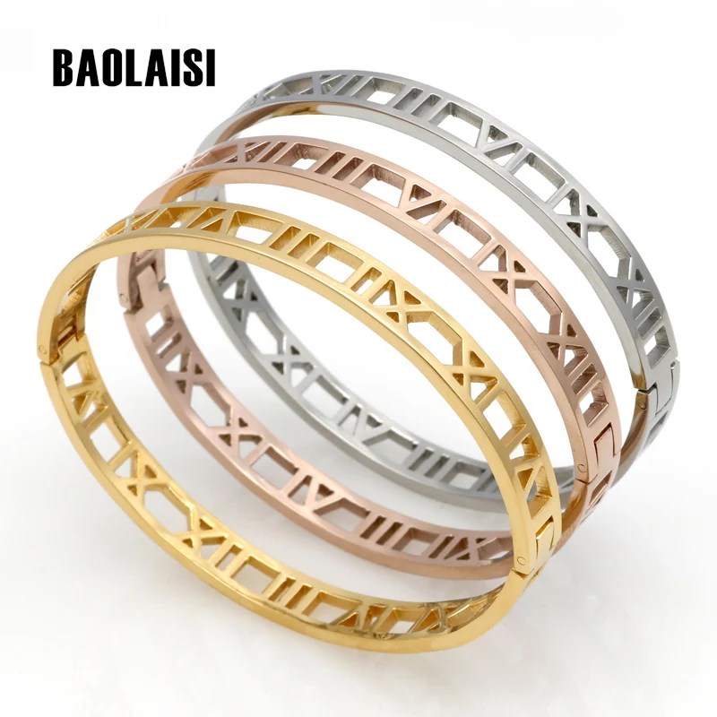 BAOLAISI Delicate Hollow Roman Numeral Bracelets&Bangles Titanium Steel Bangle Fine Jewelry For Women Jewelry Pulseiras Bangles
