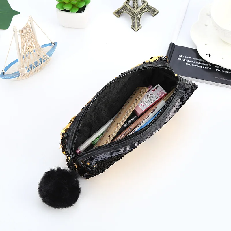 

Kawaii Pencil Case for Girls Boy School Penal Pen Bag Mermaid Sequin Cute Shining Cosmetic Pencilcase Organizer Hairball Pouch