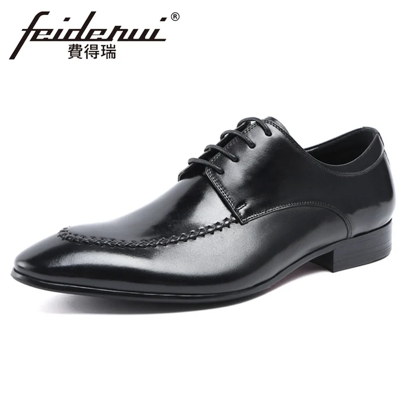 Туфли дерби Мужские Винтажные натуральная кожа заостренный носок на шнуровке