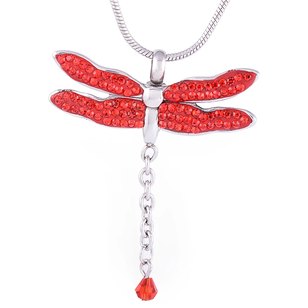 

Red Crystal Cremation Jewelry Dragonfly Keepsake Ashes Urn Pendant for Women Mom Stainless Steel Memorial Urn Jewelry for Pets