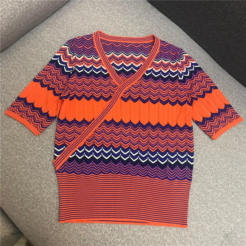 Женский дизайнерский комплект из 2 предметов винтажная трикотажная футболка с V