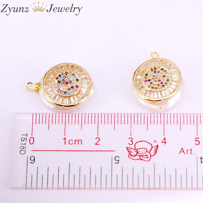 

5PCS, Nature Freshwater Pearl with CZ micro Pave Round Charms Pendant Necklace