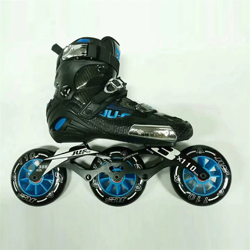 3x110 Blue War Wolf скоростные коньки полу-solft Высокая Лодыжка роликовая обувь Inline Patines 3*110/4x100 мм шасси для уличных гонок катание F072 - Цвет: 3x110 Blue