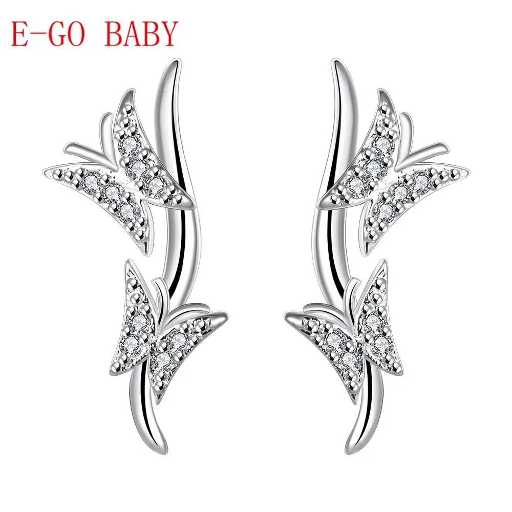Серьги e617 2015 новый посеребренные серьги мода высокое качество бабочка циркон