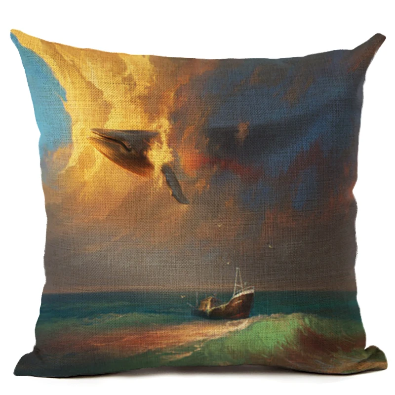 Модный Стиль Закат пледы наволочка домашний декор квадратный льняной с принтом