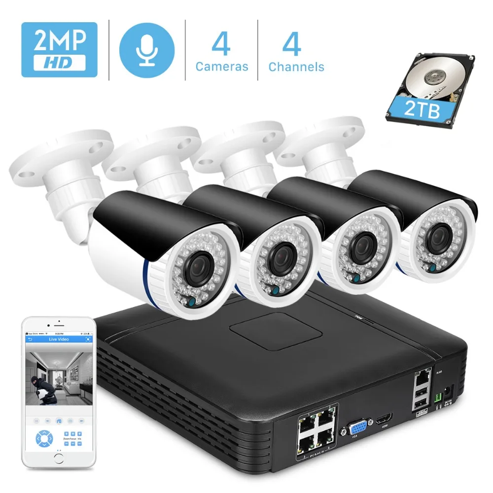 ANBIUX 4CH 1080P POE сетевой видеорегистратор охранная система видеонаблюдения Системы 4