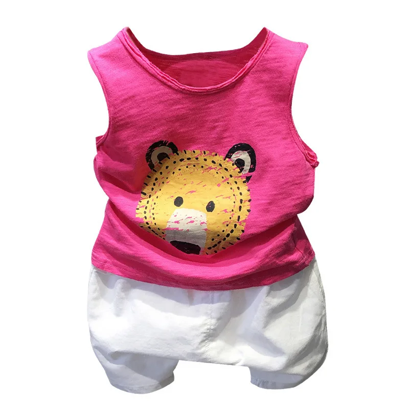 Unisex 2019 Baby Boys Girls Clothes Summer Kids Clothings Bear Print Sleeveless Tops Vest + Shorts Outfits Children Sets S93701A | Детская
