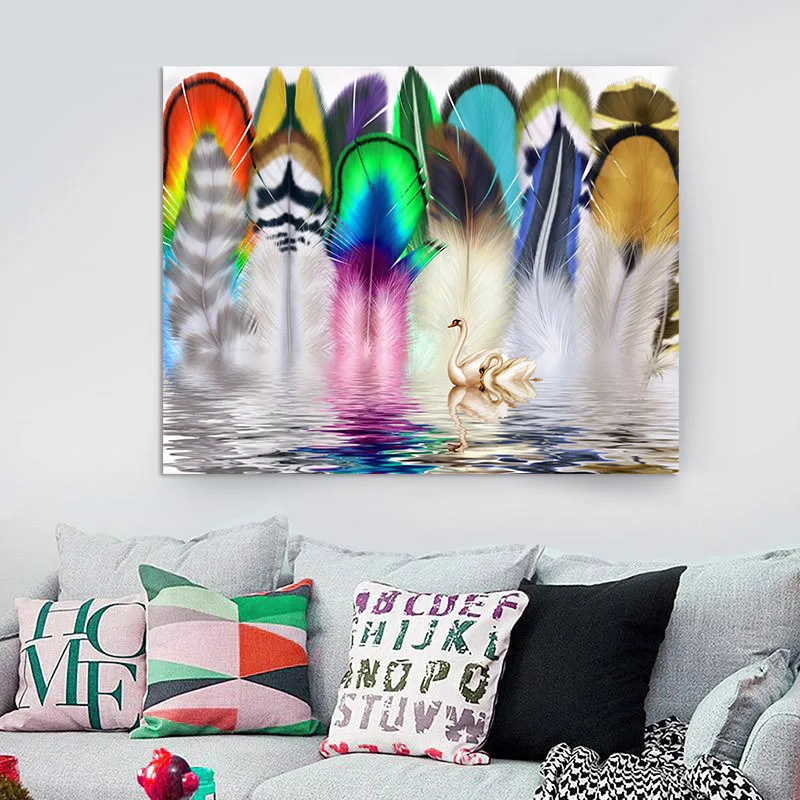 Tapestry Wall Hanging Bedspread Beach Towel Table Cloth Home Deco Beautilf Multi Feather Print Free Shipping Large Plus Size | Дом и сад