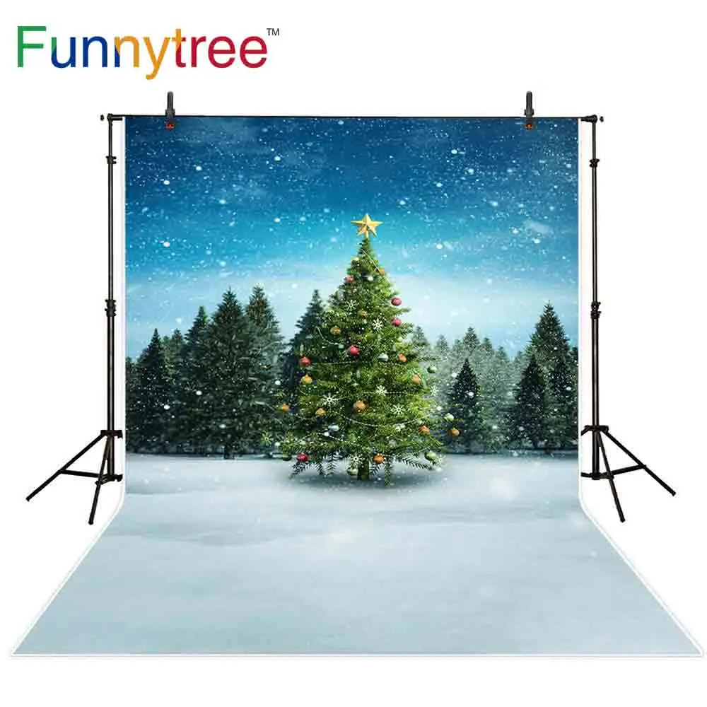 Рождественский фон Funnytree для фотосъемки с изображением голубого неба и снега |
