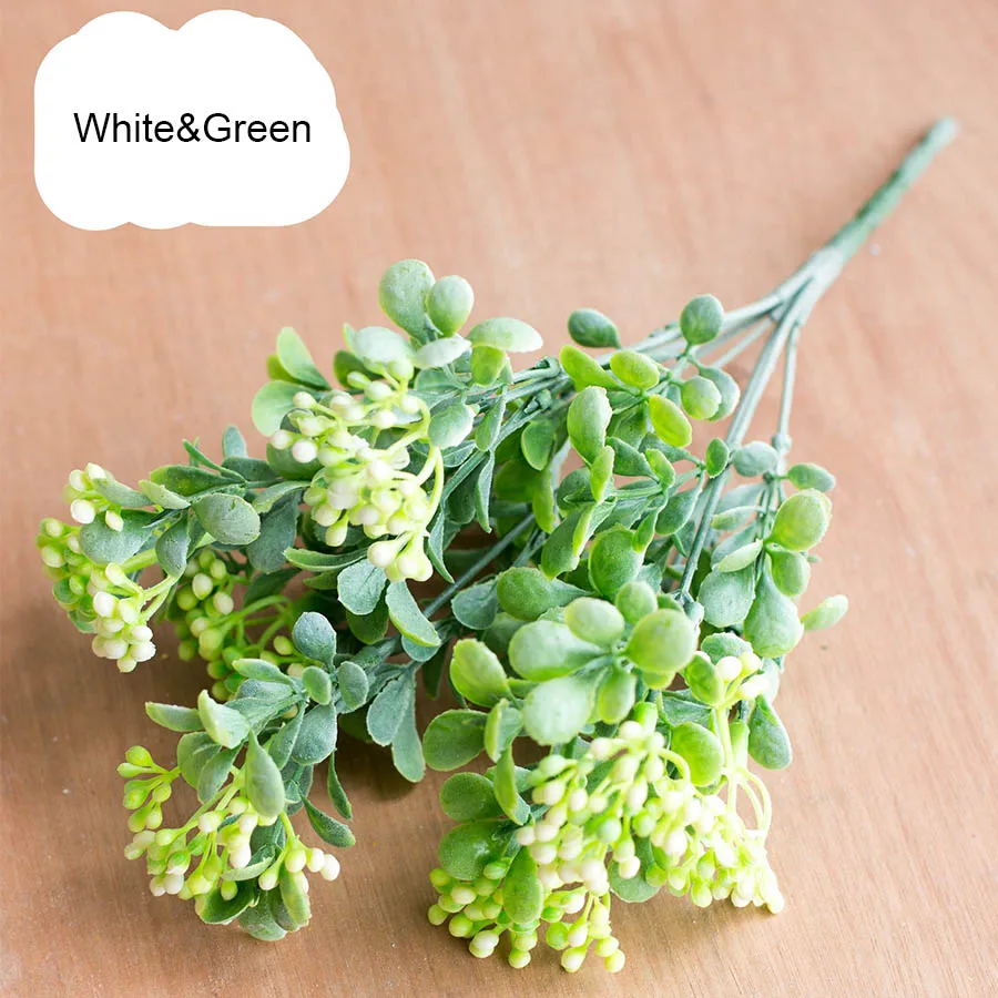 White Green Зеленый Искусственные ягоды цветы 7 веток букет Искусственные фруктовые растения мини лист открытый гостиная Свадебные украшения - Цвет: White Green