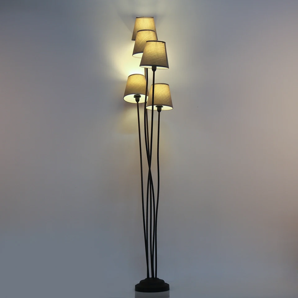 5 головок модный торшер с коричневым E14 абажур элегантный филиал Lampstand напольное