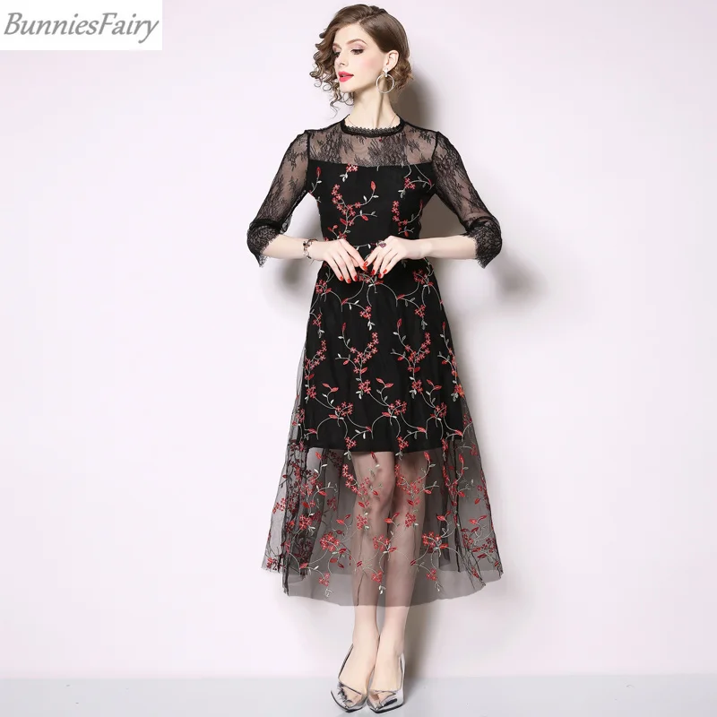 Bunniesfairy 2019 Весна Для женщин парадный вечерний костюм с марлевым цветком черного