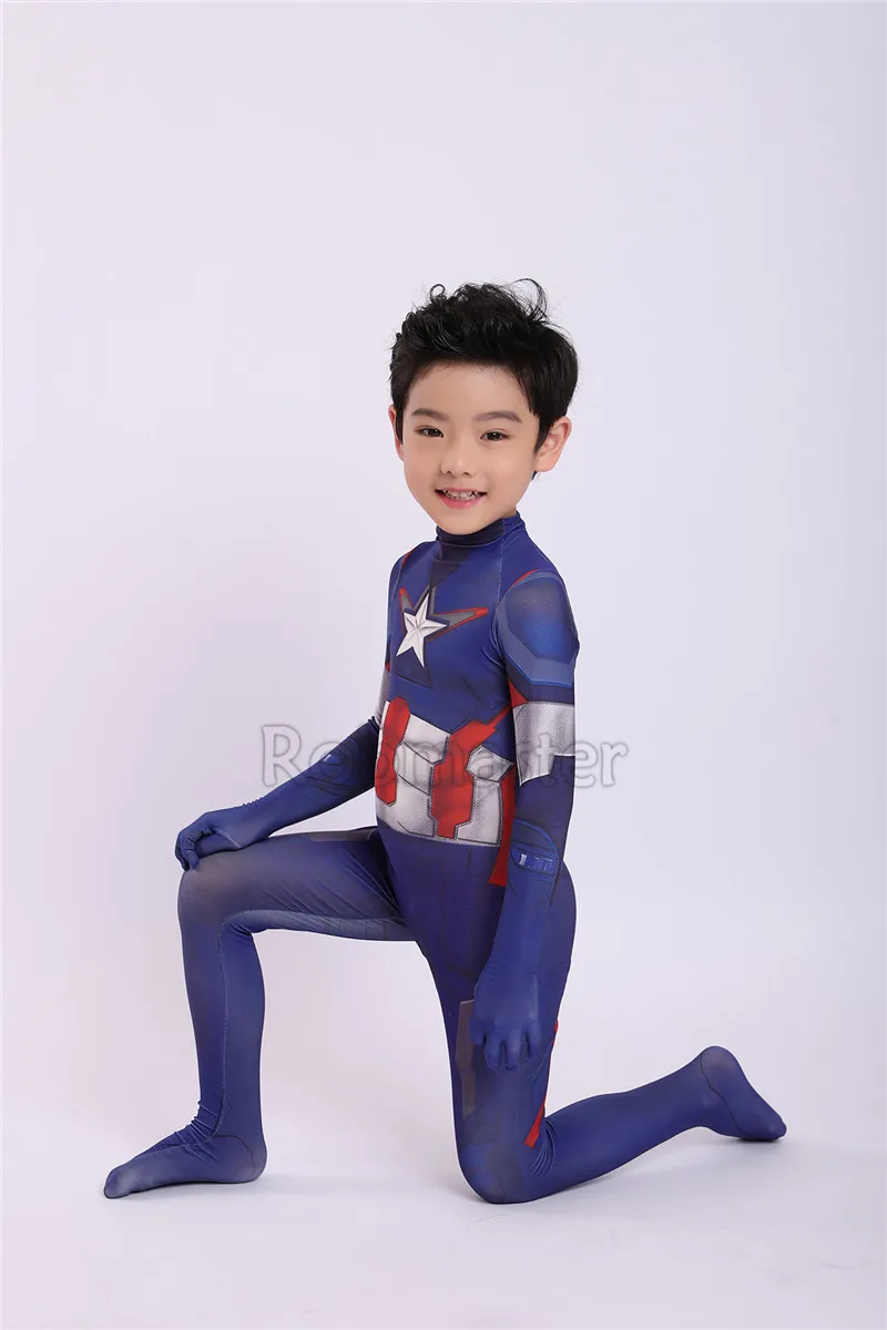 Newest Children Avengers Endgame Captain America Cosplay Costume for Boys Superhero Zentai Bodysuit Suit Jumpsuits Full Set