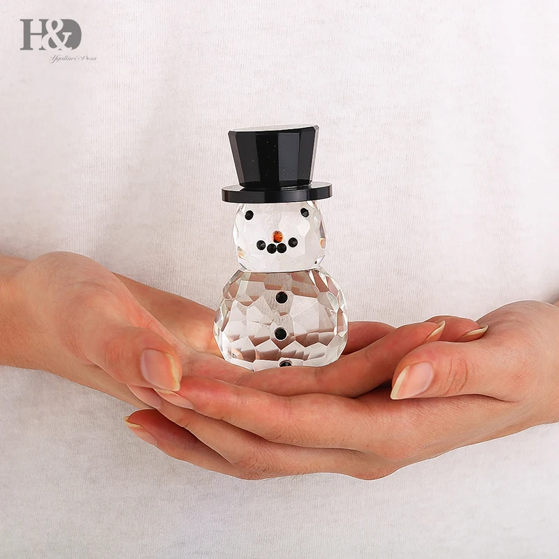 H& D X'mas Подарки Хрустальный Снеговик со шляпой статуэтки для сувенира Рождественская Праздничная Статуэтка коллекция орнамент декор стола ремесла