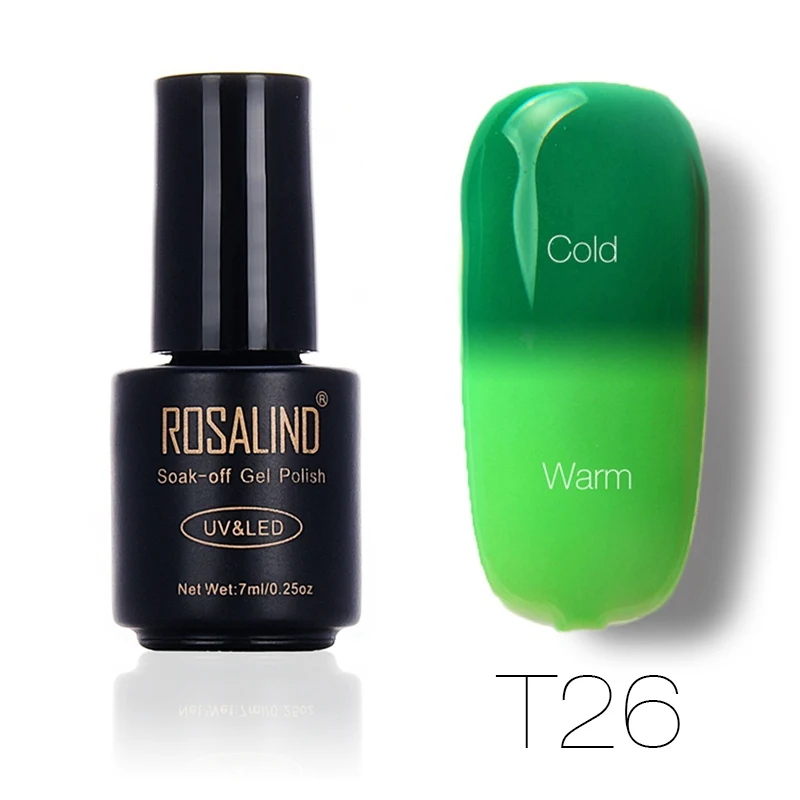 T26 ROSALIND 7 мл изменение температуры лака для ногтей отклеить кисточки для дизайна ногтей лампа для сухой тепловой цветная акриловая краска верхнее базовое пальто - Цвет: T26