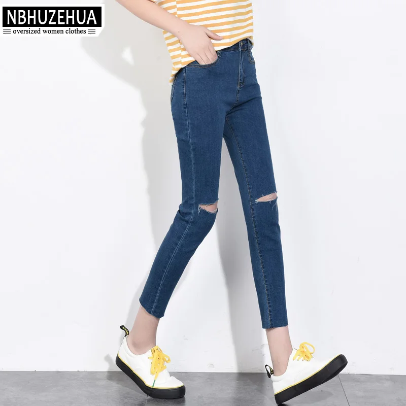 NBHUZEHUA T902 4XL 5XL 6XL 7XL узкие джинсы женские сексуальные рваные с дырками тонкие
