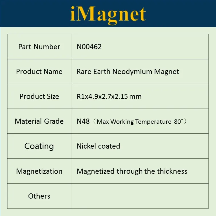 N00462 20 штук N48 Блок редкоземельный неодимовый магнит R1x4.9x2.7x2.15mm кубовидный Ndfeb для