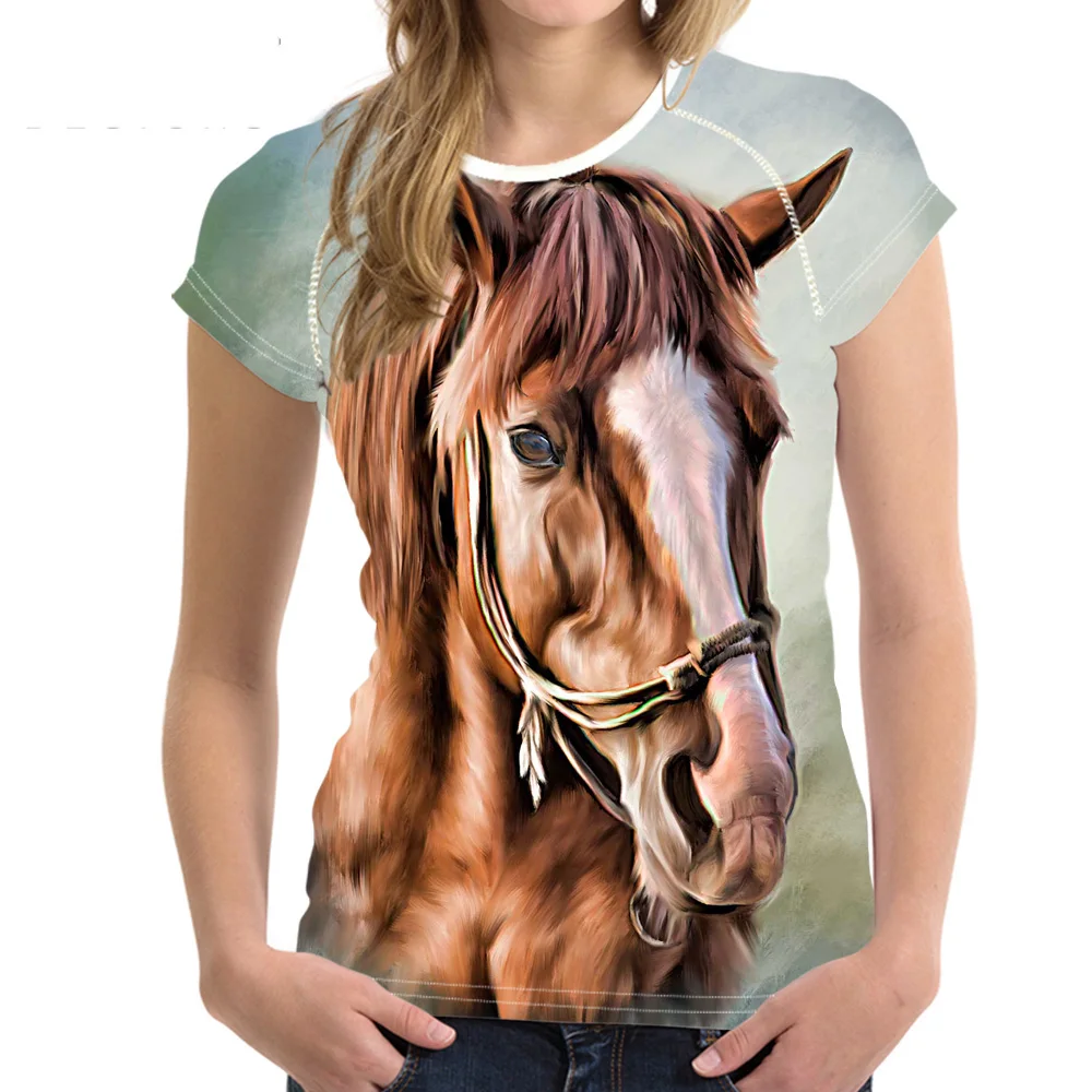 Noisydesigns Vintage Women Summer T Shirt 3D Crazy Horse Animal Woman Tops Casual Short Sleeve Female for Girls Feminine | Женская
