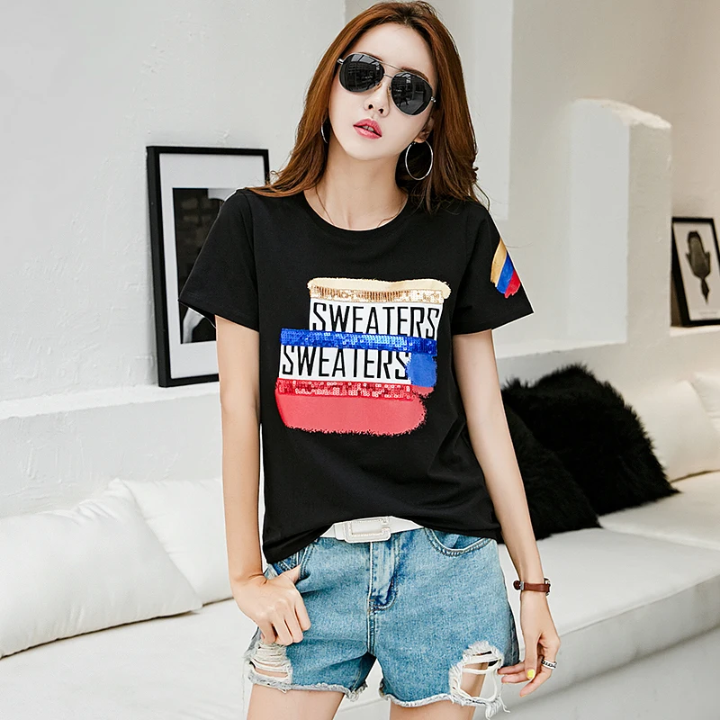 Женская футболка с короткими рукавами Повседневная круглым вырезом топы для