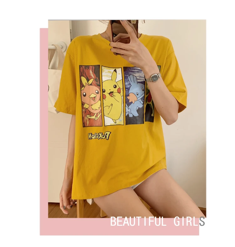 Японская футболка с рисунком Kawaii, летняя свободная футболка с круглым вырезом и коротким рукавом для школьниц, Милая женская уличная одежда в стиле Харадзюку
