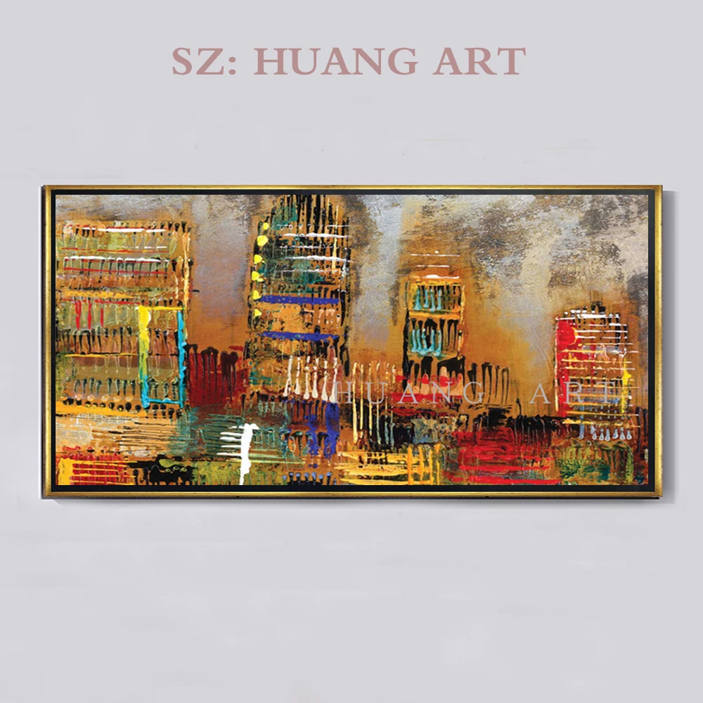 

Modern urban architecture abstract oil painting prints hotel club coffee house wall art free shipping decoration artist for home