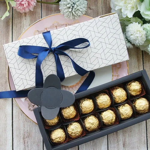 box ribbon inside 9,5x24,5x3,5 см элегантный сотовый стиль 10 компл. Шоколадные конфеты Свеча бумажная коробка День Святого Валентина Рождество День рождения подарки пакет - Цвет: box ribbon inside